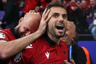 Pemain sayap Albania, Nedim Bajrami jadi pencetak gol tercepat di Euro 2024 (Foto: Uefa.com/Getty Images)