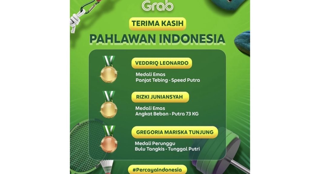 turunminum.id Liga Internasional Grab: Bonus Rp1 Miliar untuk Atlet Olimpiade 2024 Grab: Bonus Rp1 Miliar untuk Atlet Olimpiade 2024 (foto: x)