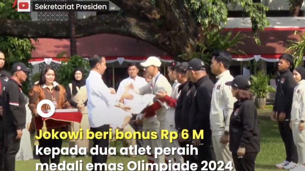 turunminum.id Ragam Presiden Jokowi Serahkan Bonus Olimpiade 2024, Peraih Emas Dapat Rp6 Miliar Bonus Rp1,65 Miliar bagi Atlet Emas Paris 2024 (foto: x)
