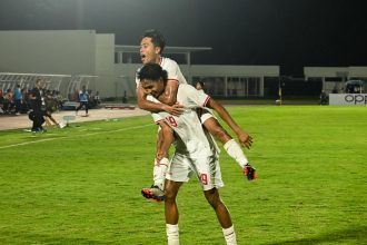 Selebrasi striker Timnas U-20, Muhammad Ragil usai kalahkan Timor Leste (Foto: Turunminum.id/Rifqi Dian Saputra)